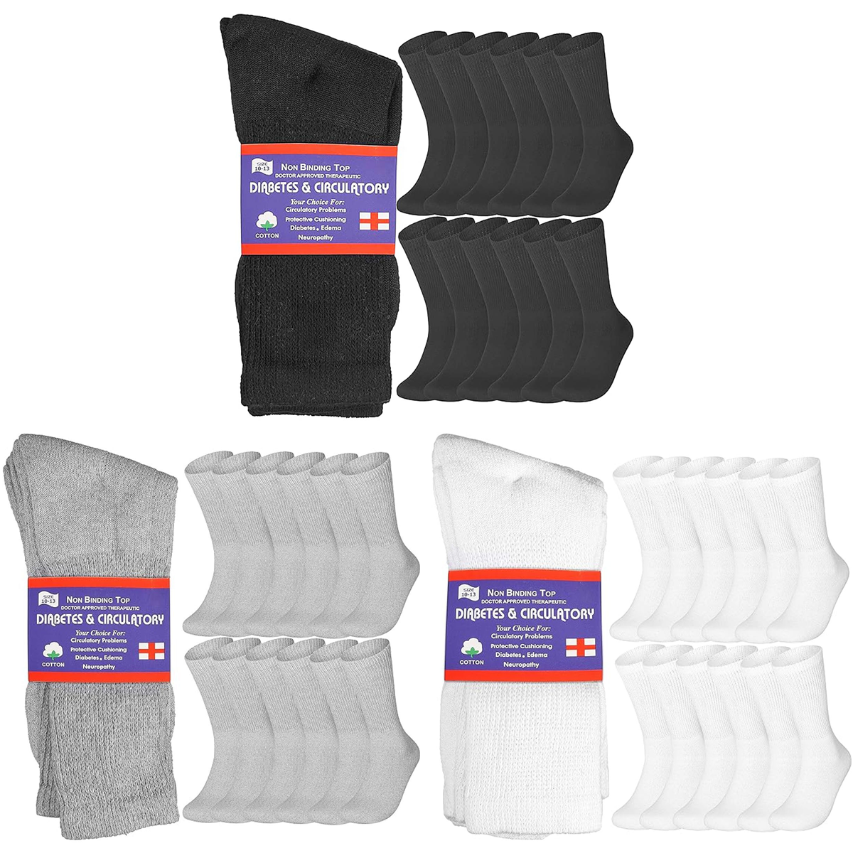 Cotton Non-Binding Diabetic & Circulatory Crew Socks (12-Pair)
