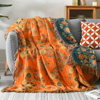 Floral Reversible Throw Blanket - Orange & Teal