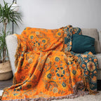 Floral Reversible Throw Blanket - Orange & Teal
