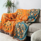Floral Reversible Throw Blanket - Orange & Teal