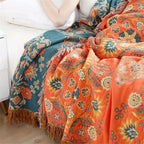 Floral Reversible Throw Blanket - Orange & Teal