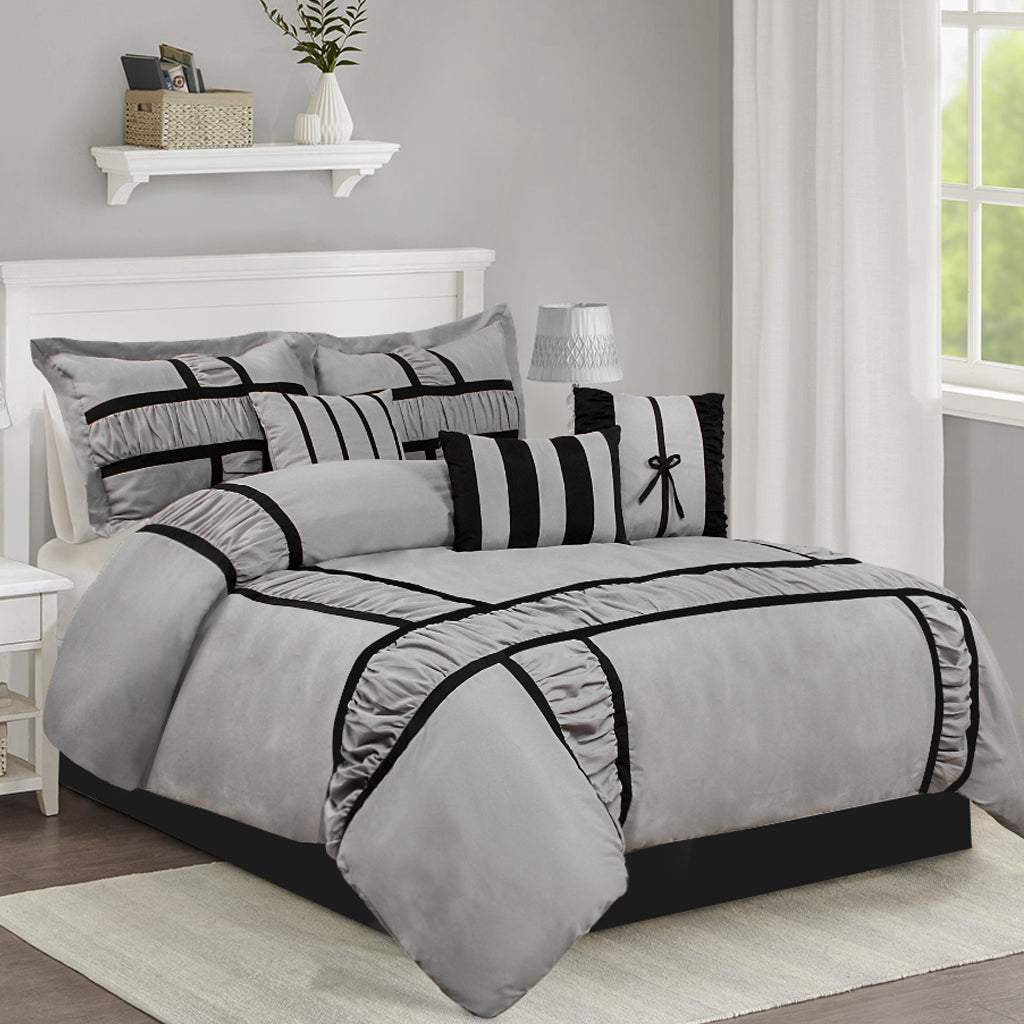 7 Piece Microfiber Ruffle and Patchwork Comforter Set