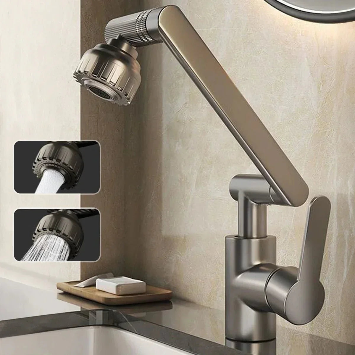 MECHAFLOW 360 – 360° robotic arm kitchen faucet with bubble & shower spray