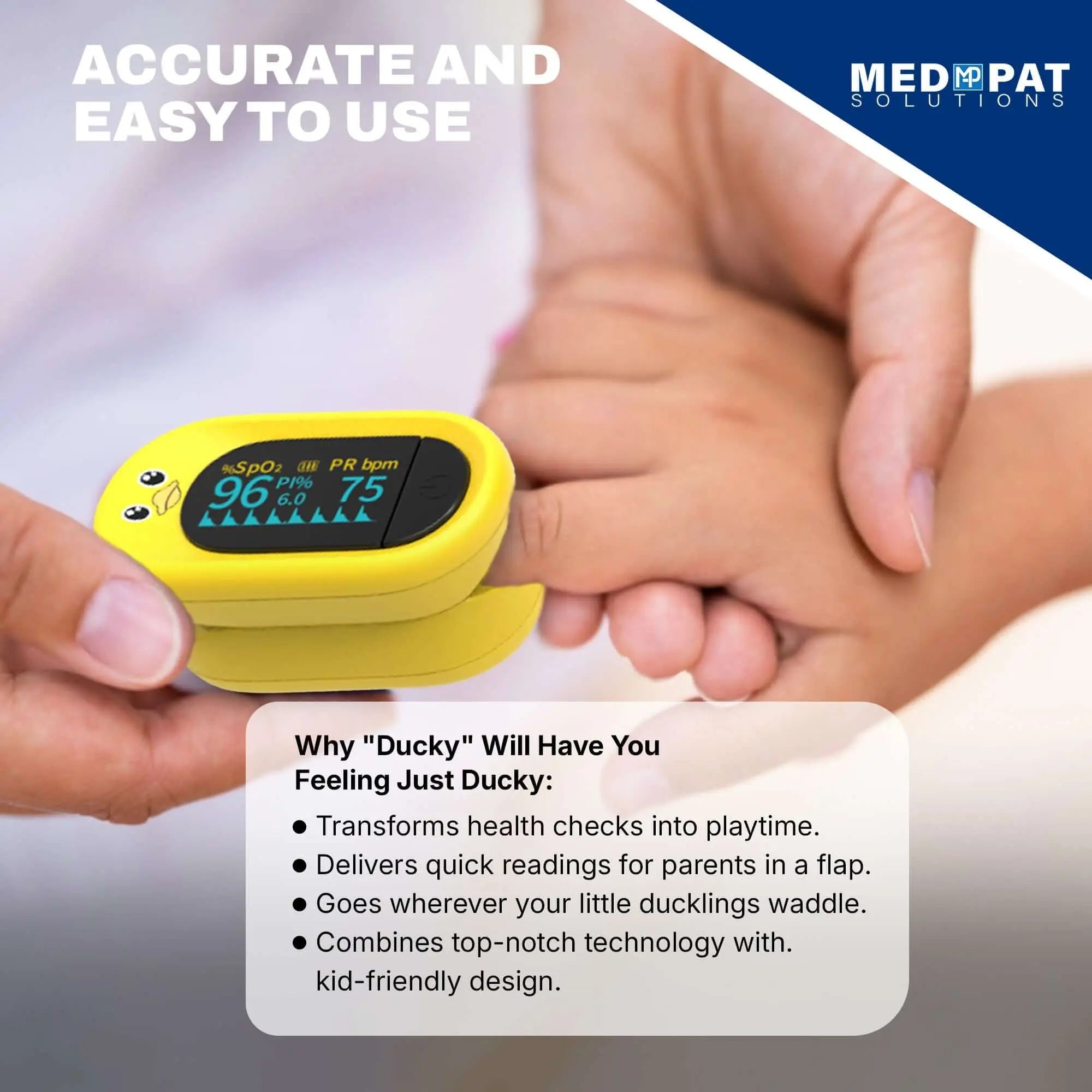 Med-Pat "Ducky" PXC-1 Kids Pulse Oximeter | Fast SpO2 & Heart Rate | FDA Cleared