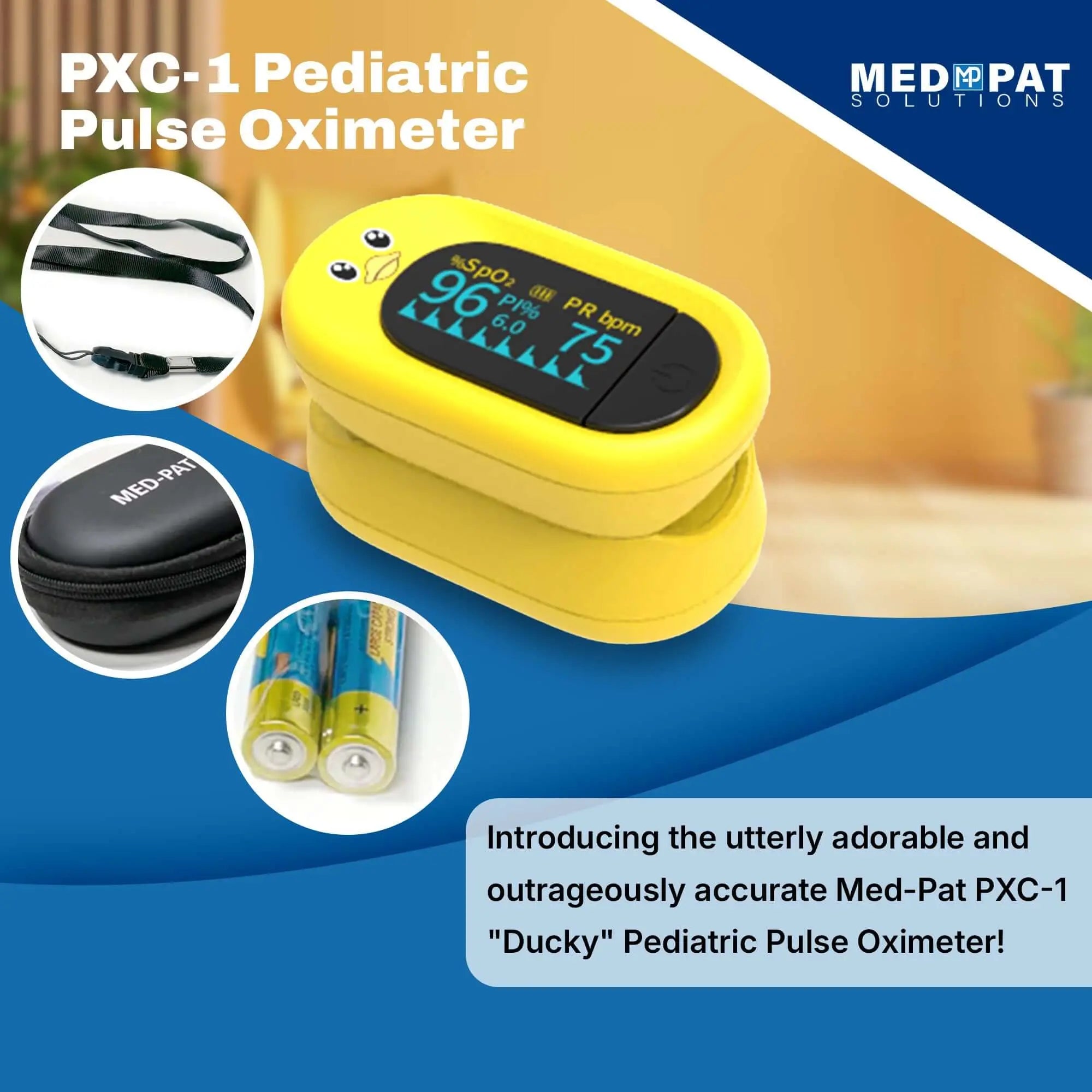 Med-Pat "Ducky" PXC-1 Kids Pulse Oximeter | Fast SpO2 & Heart Rate | FDA Cleared
