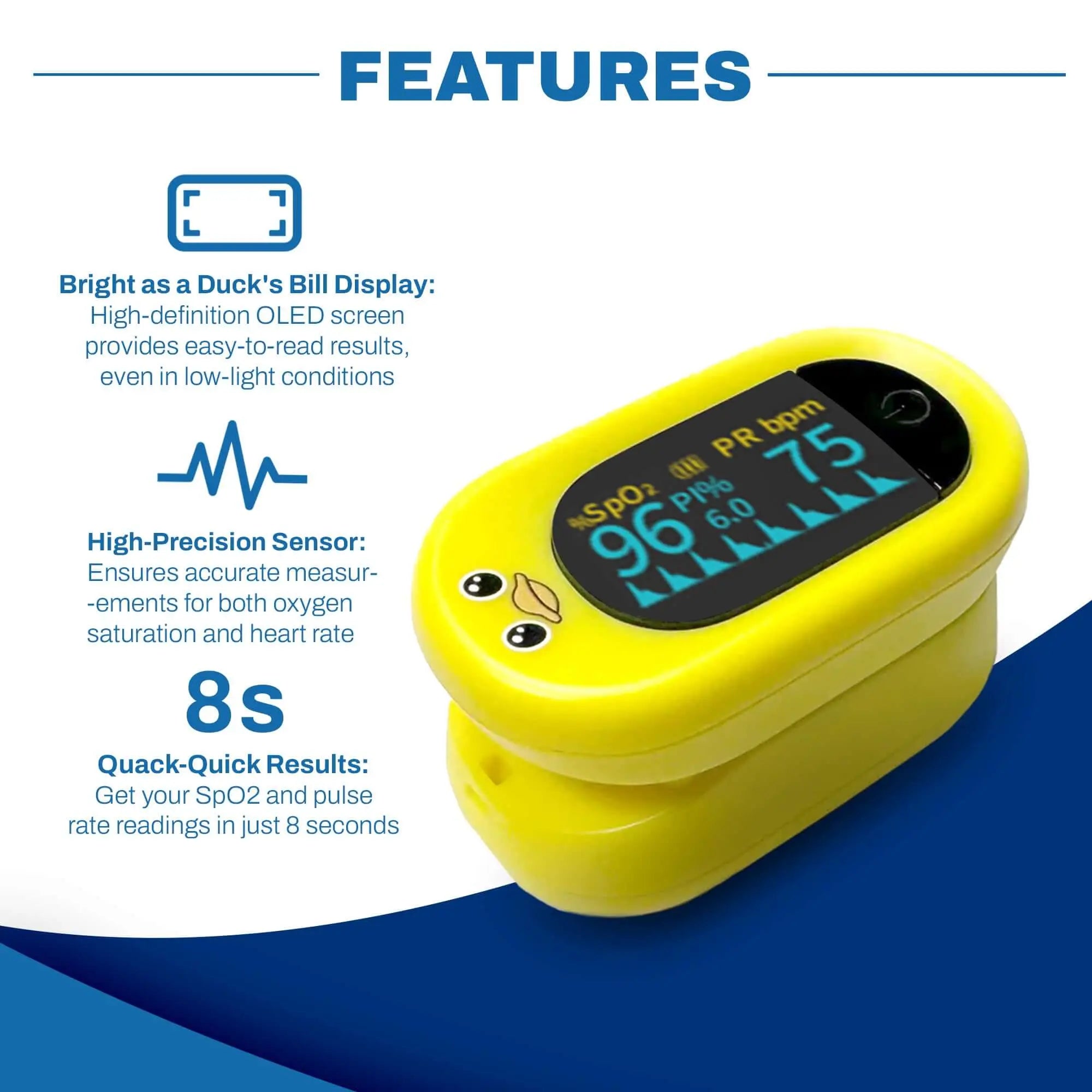 Med-Pat "Ducky" PXC-1 Kids Pulse Oximeter | Fast SpO2 & Heart Rate | FDA Cleared