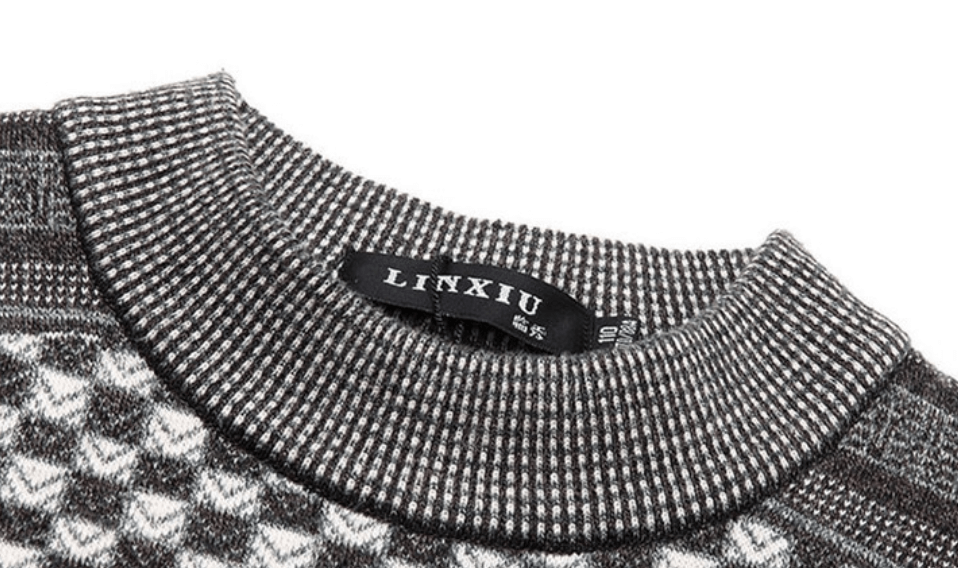 Men's Checked Knit Turtleneck Sweater