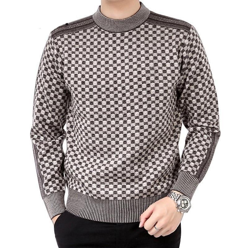 Men's Checked Knit Turtleneck Sweater