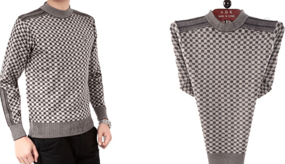 Men's Checked Knit Turtleneck Sweater