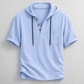 Men's Lightweight Cotton-Linen Hooded Henley Shirt