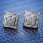 Men's Solid 14k Gold Large Square Lab Diamond Screw Back Earrings