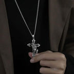 Men's Stainless Steel Prayer Hand and Cross Pendant Necklace