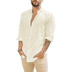 Mens Summer Casual Long Sleeve Cotton Linen T-Shirt