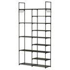Metal Shoe Storage Shelf Free Standing Shoe Stand with 2 Row Hooks