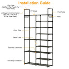 Metal Shoe Storage Shelf Free Standing Shoe Stand with 2 Row Hooks
