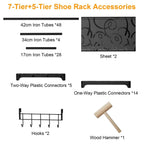 Metal Shoe Storage Shelf Free Standing Shoe Stand with 2 Row Hooks