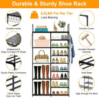 Metal Shoe Storage Shelf Free Standing Shoe Stand with 2 Row Hooks