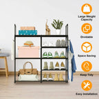 Metal Shoe Storage Shelf Free Standing Shoe Stand with 2 Row Hooks