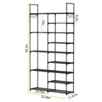 Metal Shoe Storage Shelf Free Standing Shoe Stand with 2 Row Hooks