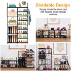 Metal Shoe Storage Shelf Free Standing Shoe Stand with 2 Row Hooks