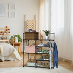 Metal Shoe Storage Shelf Free Standing Shoe Stand with 2 Row Hooks