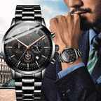 Men's Black Steel Wristwatch