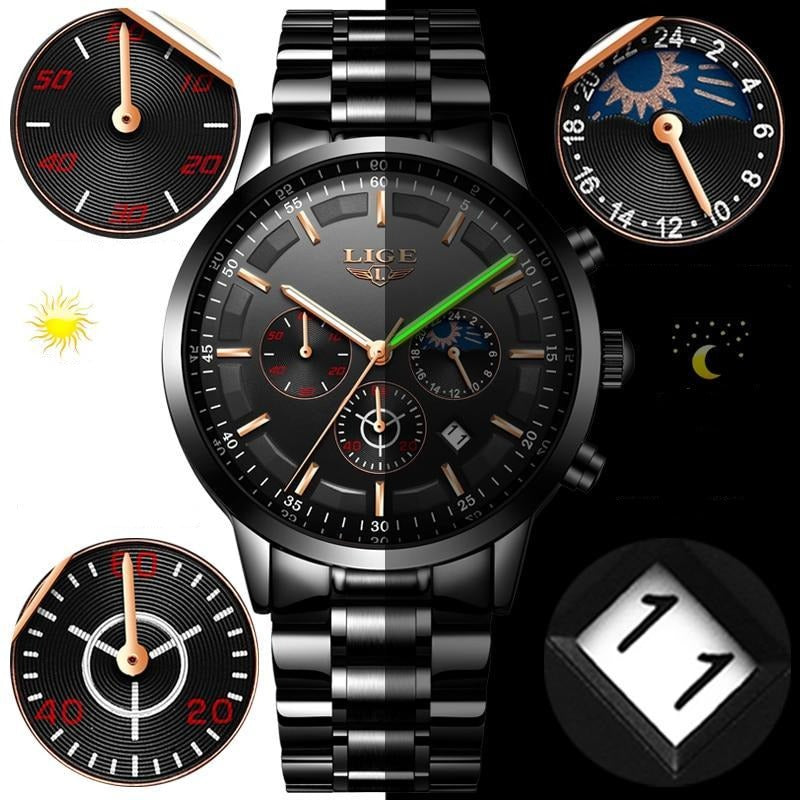 Men's Black Steel Wristwatch