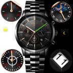 Men's Black Steel Wristwatch