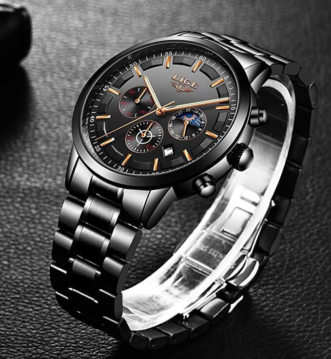 Men's Black Steel Wristwatch