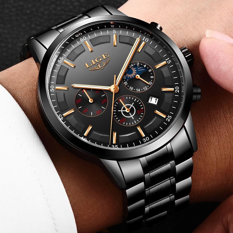 Men's Black Steel Wristwatch