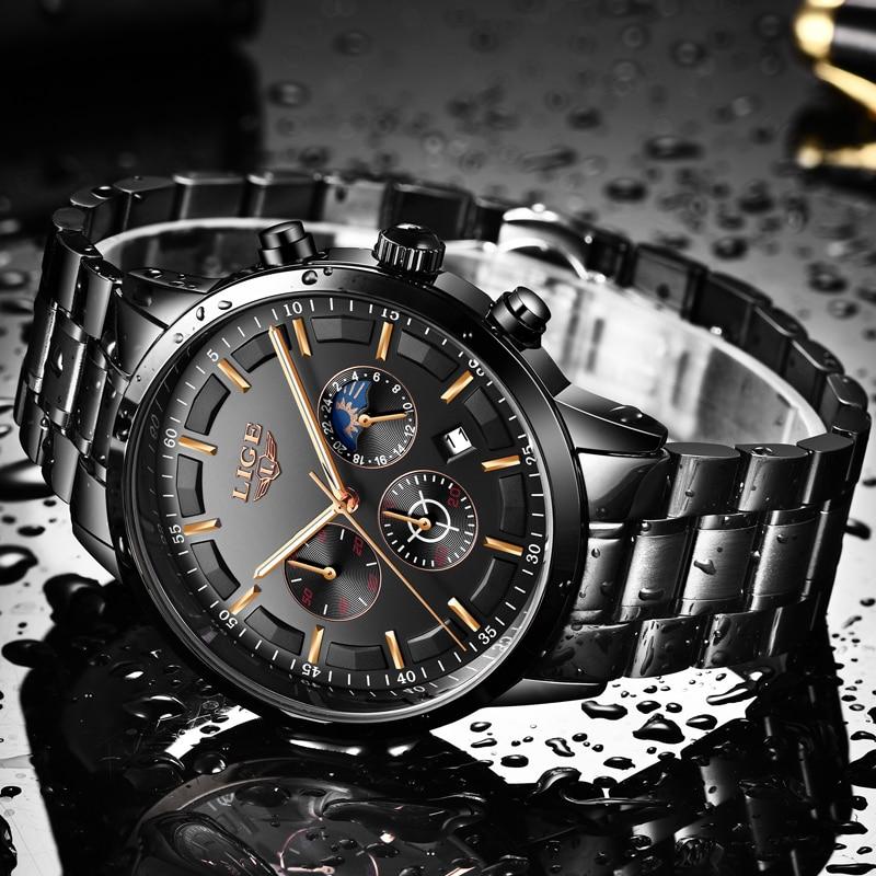 Men's Black Steel Wristwatch