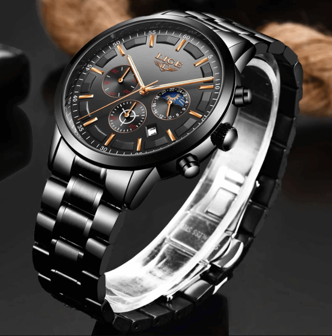Men's Black Steel Wristwatch