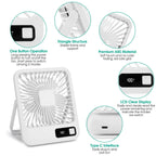 Mini Desktop Cooling Fan Rechargeable Battery Powered with LCD Display