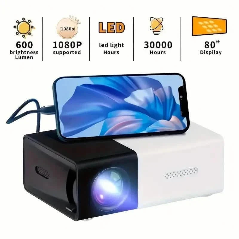 Mini Portable High-Definition Movie Projector Bright 3000+ Lumen HD LED Light Source With USB