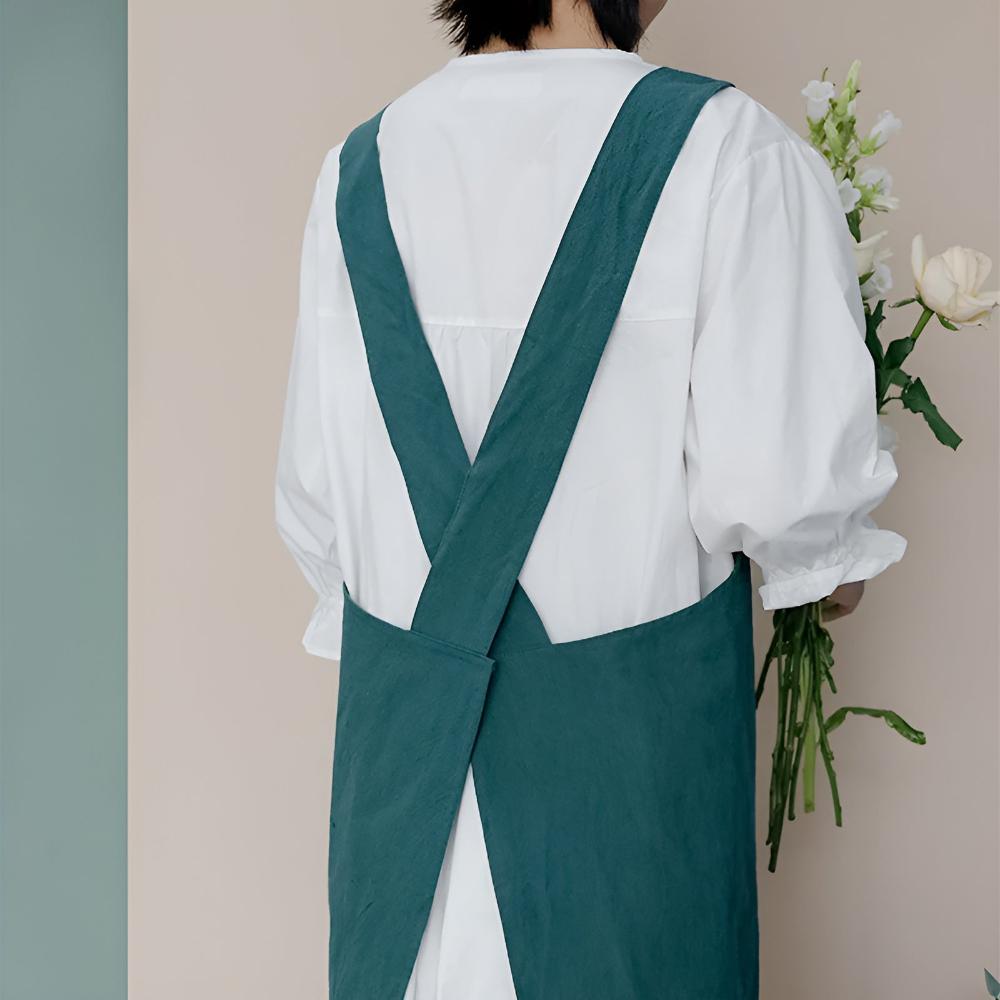 Cross-Back Cotton Apron with Pockets