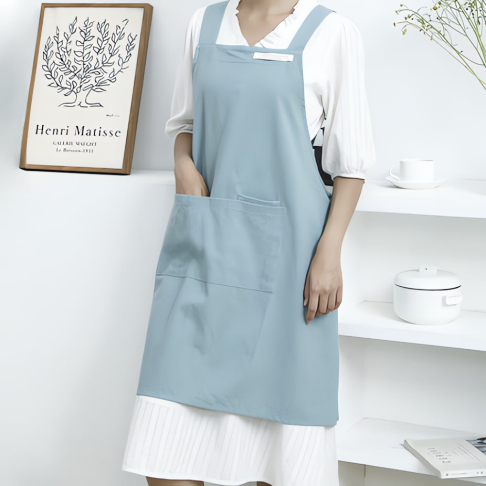 Cross-Back Cotton Apron with Pockets