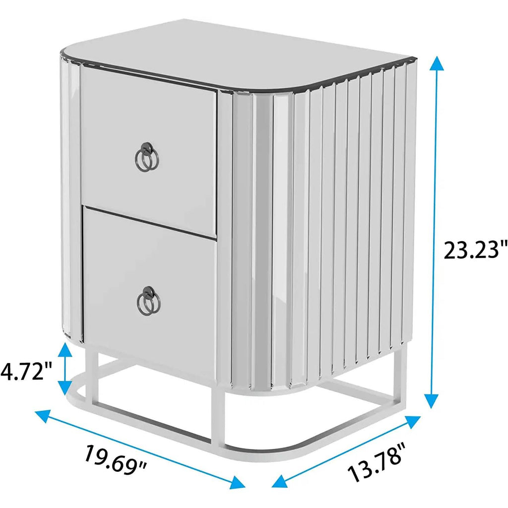 Mirrored Accent Table with 2 Drawers and Stainless Steel Frame