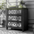 Mirrored Carved Pattern Modern Gold Finish Bedroom Nightstand