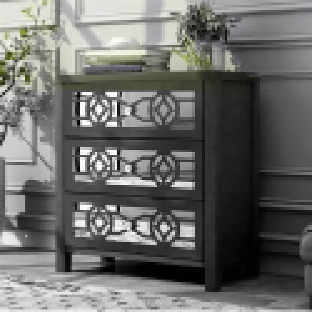 Mirrored Carved Pattern Modern Gold Finish Bedroom Nightstand