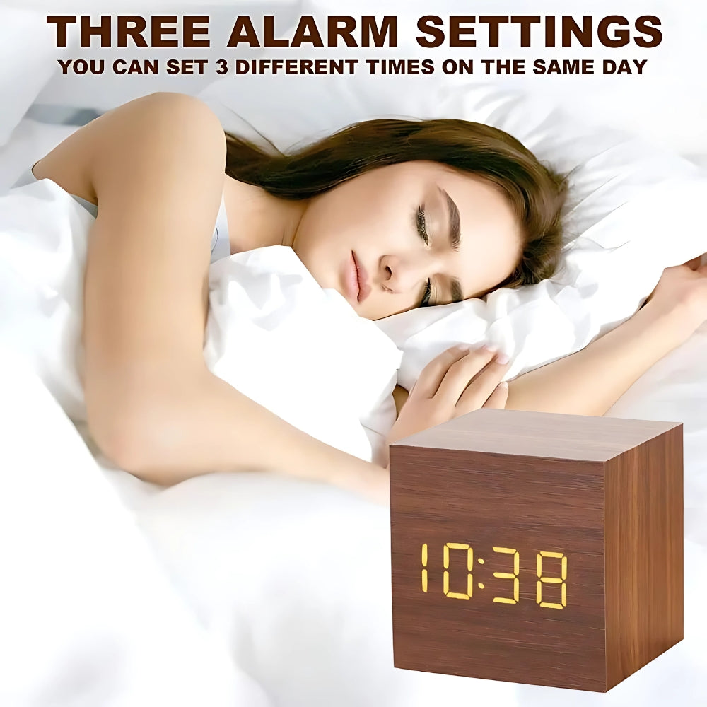 Compact LED Digital Cube Clock with Temp Display