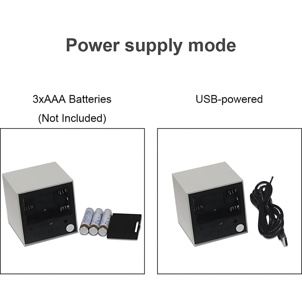 Compact LED Digital Cube Clock with Temp Display
