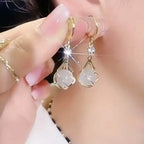 Moonstone Bead Shiny Rhinestone Dangle Earrings