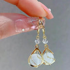 Moonstone Bead Shiny Rhinestone Dangle Earrings