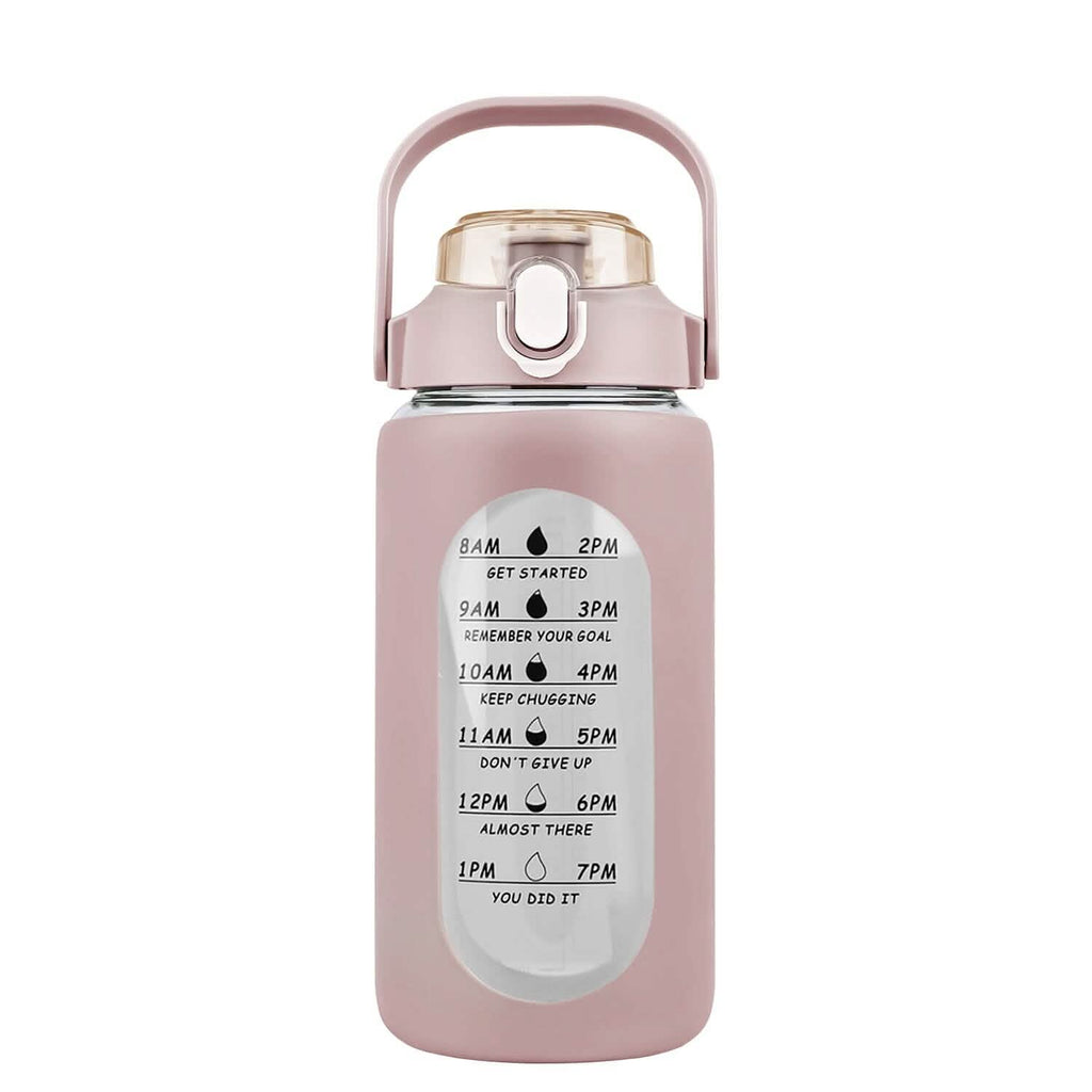 Motivational Water Bottle Intake Tracker with Straw Time Marker Silicone Sleeve Handle