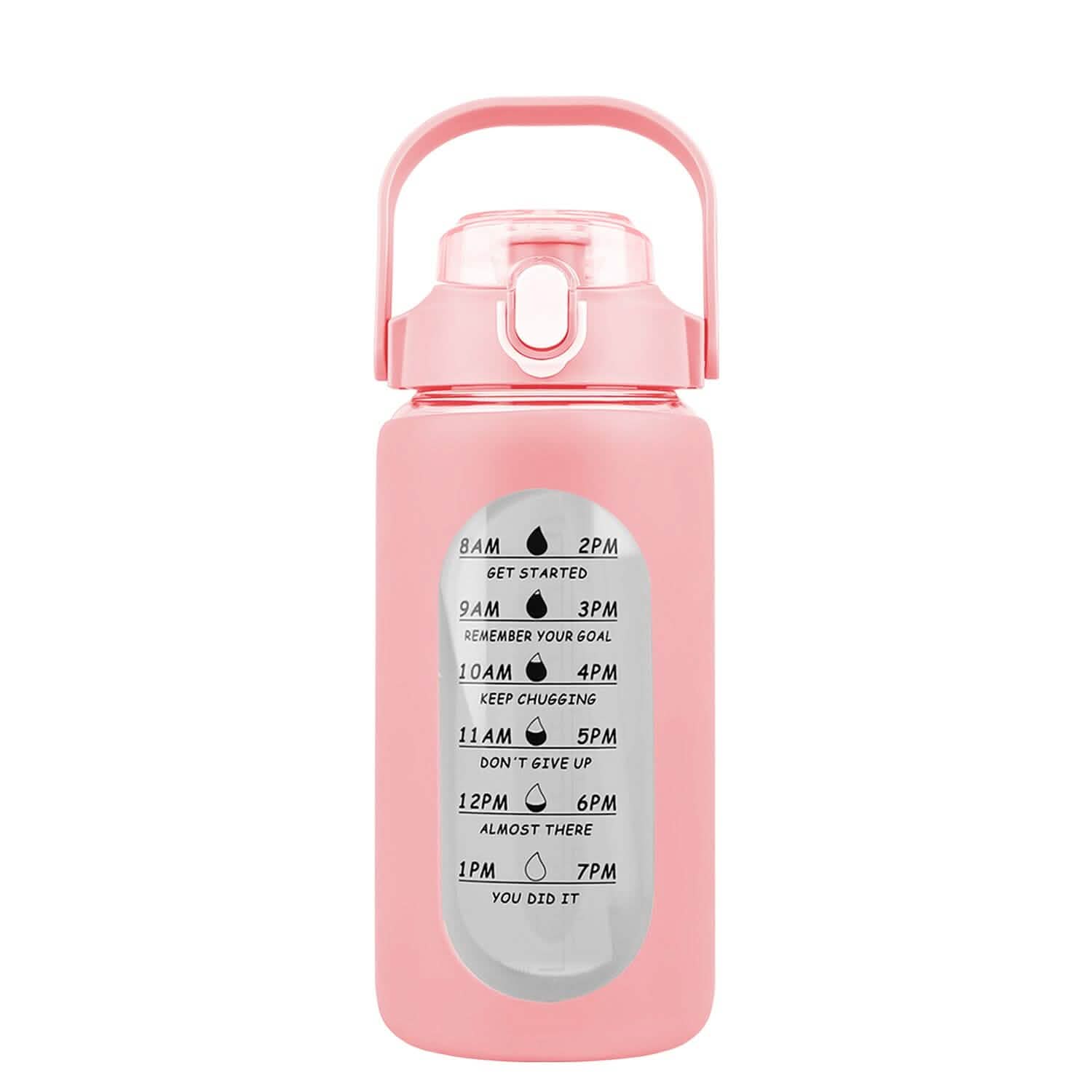 Motivational Water Bottle Intake Tracker with Straw Time Marker Silicone Sleeve Handle