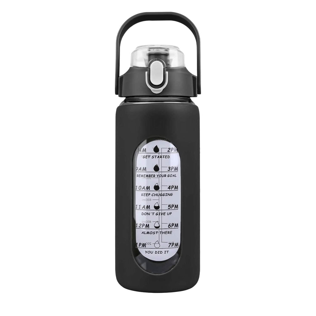 Motivational Water Bottle Intake Tracker with Straw Time Marker Silicone Sleeve Handle