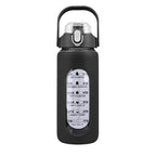 Motivational Water Bottle Intake Tracker with Straw Time Marker Silicone Sleeve Handle