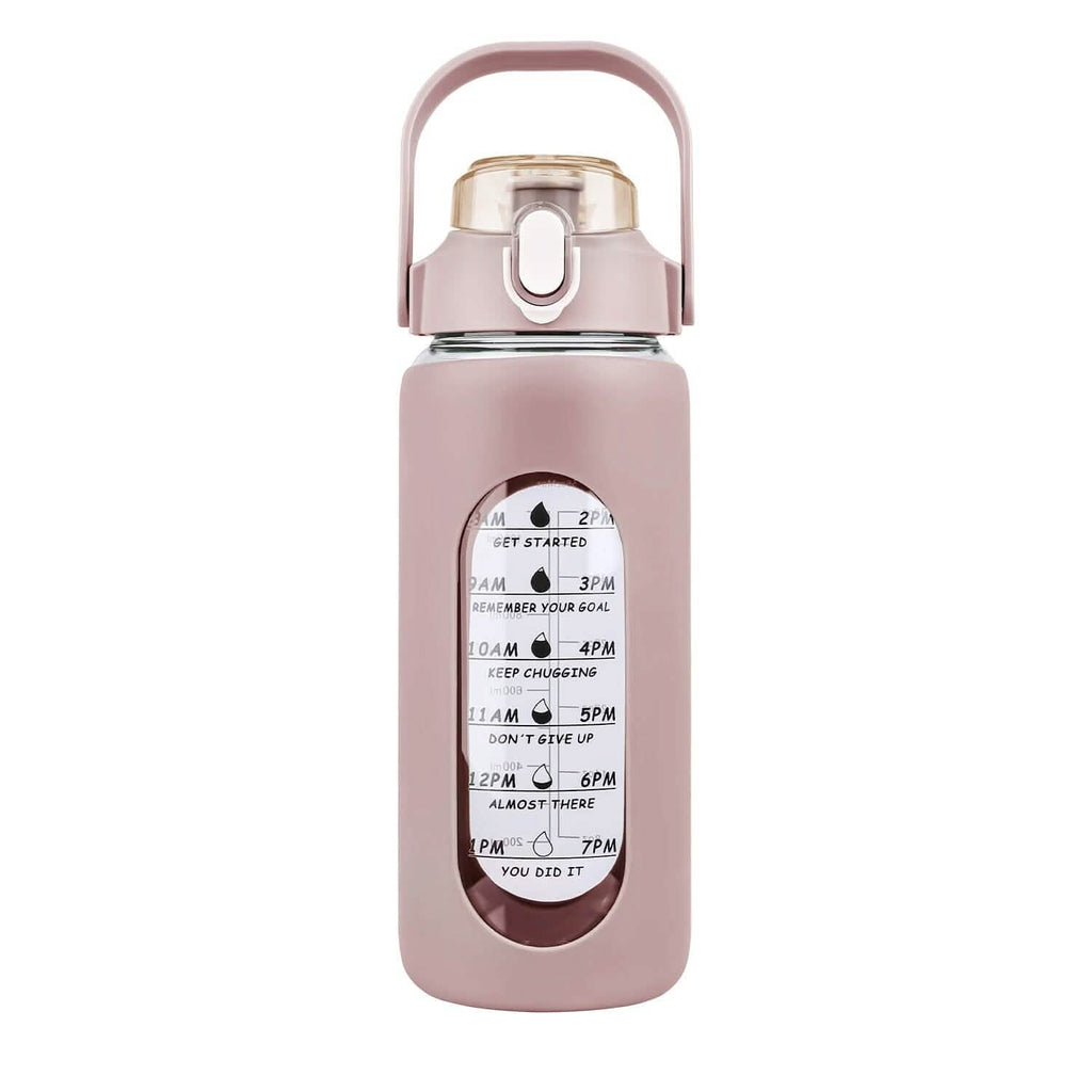 Motivational Water Bottle Intake Tracker with Straw Time Marker Silicone Sleeve Handle