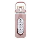 Motivational Water Bottle Intake Tracker with Straw Time Marker Silicone Sleeve Handle