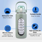 Motivational Water Bottle Intake Tracker with Straw Time Marker Silicone Sleeve Handle